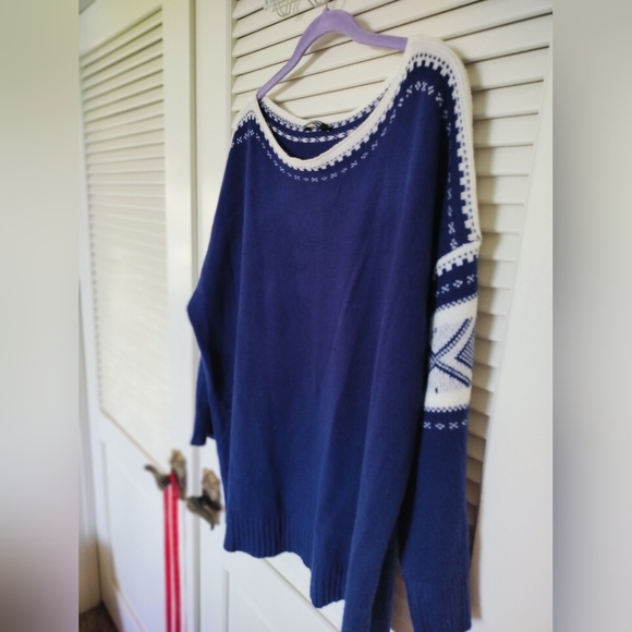 Bloomchic Women's Navy Blue Nordic Print Boat Neck Sweater Size 18 20 - Picture 1 of 8